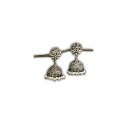 Silver Oxidised Jhumka Earrings with Pearl Darts