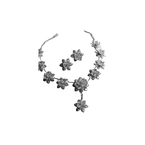 Silver Floral Necklace - Delicate Petals Design
