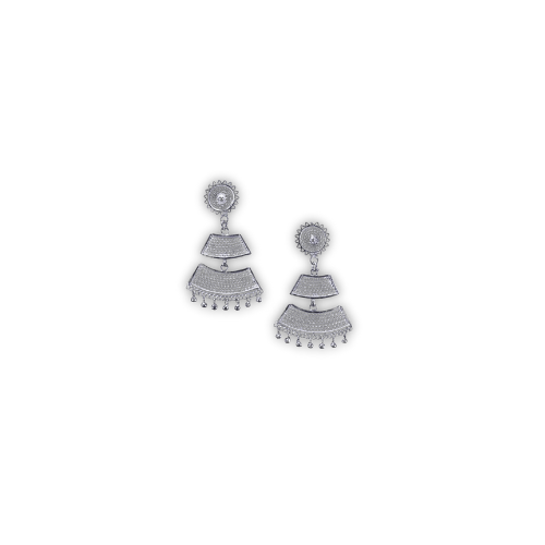 Traditional Silver Oxidised Earrings with Geometric Design