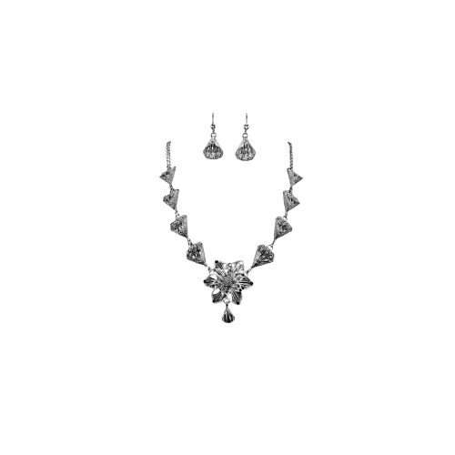 Silver Floral Delight Necklace with Matching Earrings