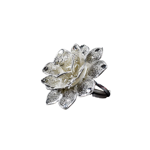 Silver lotus flower ring